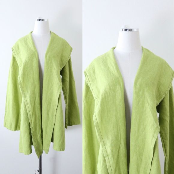 Bryn Walker Size XS Heavy Linen Jacket Drape Front Gooseberry Lime Green - Picture 1 of 14